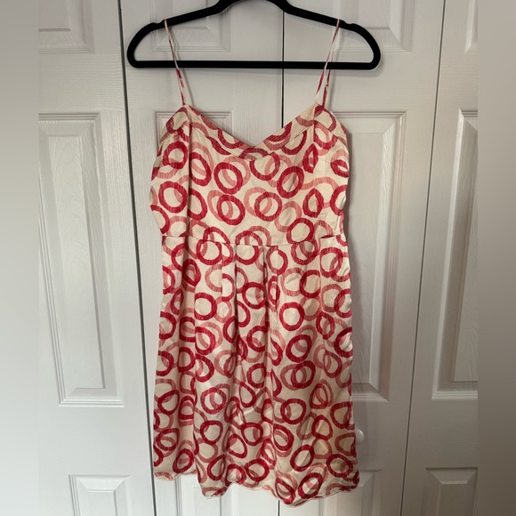 Juicy Couture size 12 Silk cream and red circle print spaghetti strap mini dress - Picture 2 of 8